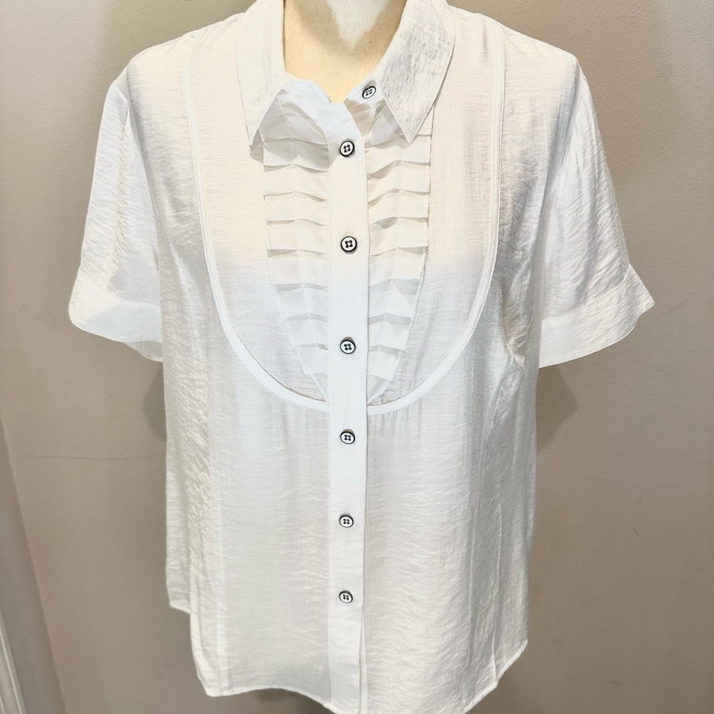 CAbi White Button-Down Women's Shirt (Tuxedo Top)